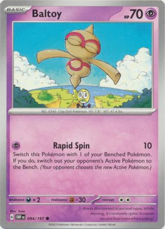 Card: Scarlet & Violet: Obsidian Flames Single, Baltoy - 094/197 - Common