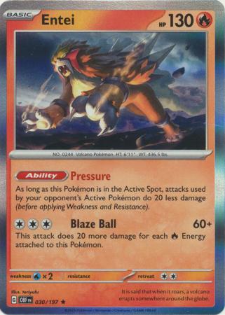 Card: Scarlet & Violet: Obsidian Flames Single, Entei - 030/197 - Holo Rare
