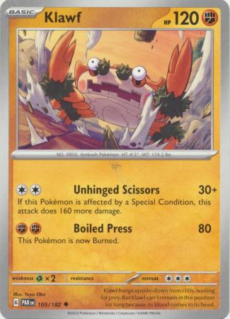 Card: Scarlet & Violet: Paradox Rift Singles, Klawf - 105/182 - Uncommon