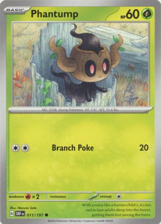 Card: Scarlet & Violet: Obsidian Flames Single, Phantump - 011/197 - Common