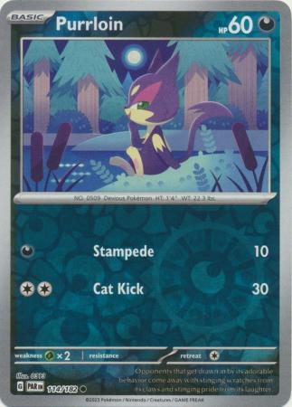 Card: Scarlet & Violet: Paradox Rift Singles, Purrloin - 114/182 - Common Reverse Holo
