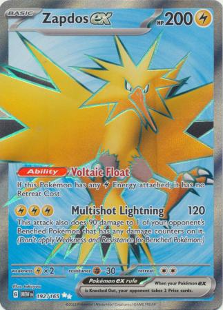 Card: Scarlet & Violet: 151 Singles, Zapdos ex - 192/165 - Full Art Secret Rare