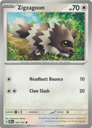 Card: Scarlet & Violet: Obsidian Flames Single, Zigzagoon - 167/197 - Common