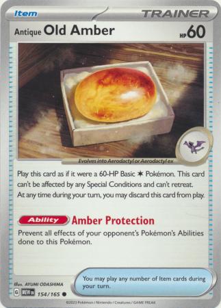 Card: Scarlet & Violet: 151 Singles, Antique Old Amber - 154/165 - Common