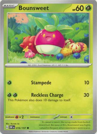 Card: Scarlet & Violet: Obsidian Flames Single, Bounsweet - 016/197 - Common