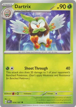 Card: Scarlet & Violet: Obsidian Flames Single, Dartrix - 014/197 - Uncommon