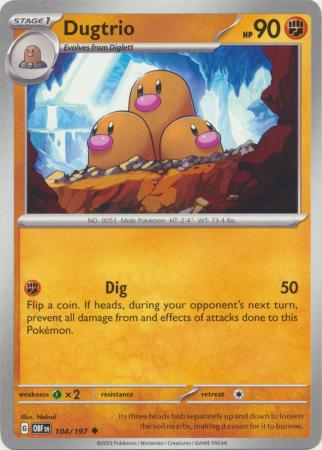 Card: Scarlet & Violet: Obsidian Flames Single, Dugtrio - 104/197 - Uncommon