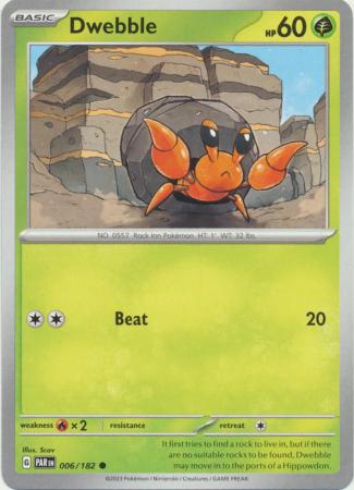 Card: Scarlet & Violet: Paradox Rift Singles, Dwebble - 006/182 - Common