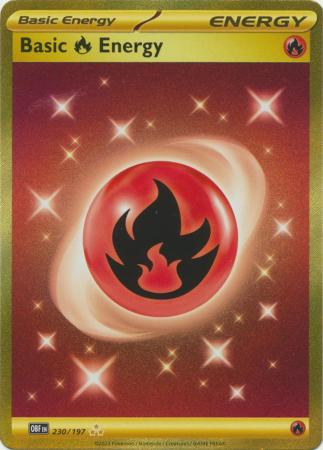 Card: Scarlet & Violet: Obsidian Flames Single, Fire Energy - 230/197 - Gold Secret Rare