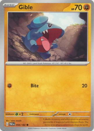 Card: Scarlet & Violet: Paradox Rift Singles, Gible - 094/182 - Common