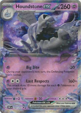 Card: Scarlet & Violet: Obsidian Flames Single, Houndstone ex - 102/197 - Ultra Rare