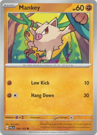 Card: Scarlet & Violet: Paldea Evolved Singles, Mankey - 106/193 - Common
