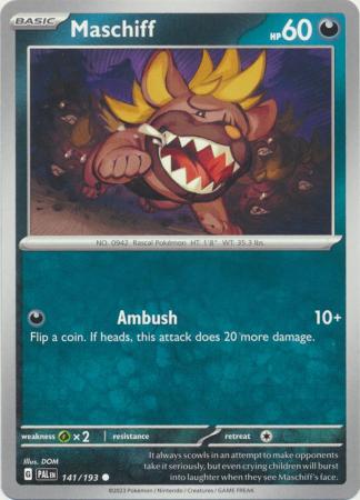 Card: Scarlet & Violet: Paldea Evolved Singles, Maschiff - 141/193 - Common