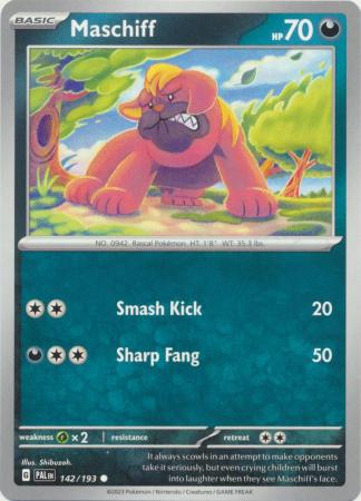 Card: Scarlet & Violet: Paldea Evolved Singles, Maschiff - 142/193 - Common