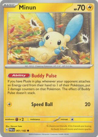 Card: Scarlet & Violet: Paradox Rift Singles, Minun - 061/182 - Common