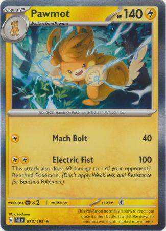 Card: Scarlet & Violet: Paldea Evolved Singles, Pawmot - 076/193 - Holo Rare