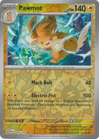 Card: Scarlet & Violet: Paldea Evolved Singles, Pawmot - 076/193 - Holo Rare Reverse Holo