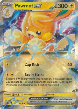 Card: Scarlet & Violet: Obsidian Flames Single, Pawmot ex - 073/197 - Ultra Rare