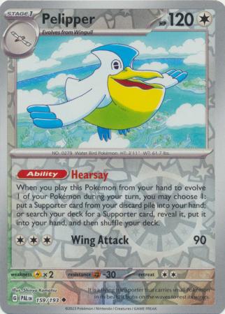 Card: Scarlet & Violet: Paldea Evolved Singles, Pelipper - 159/193 - Uncommon Reverse Holo