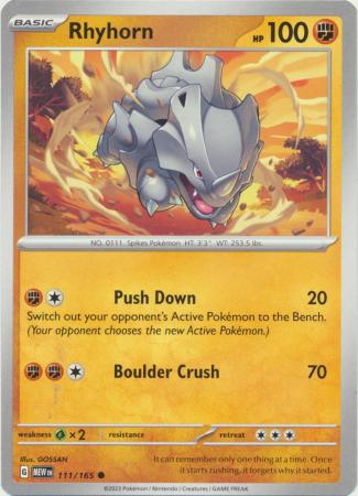Card: Scarlet & Violet: 151 Singles, Rhyhorn - 111/165 - Common