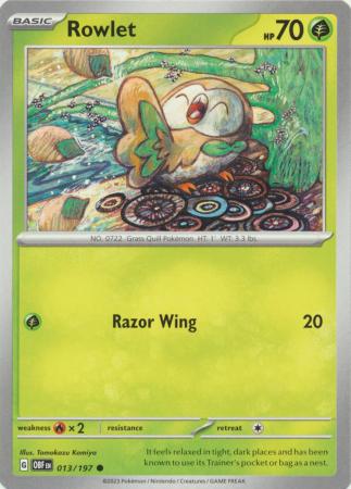 Card: Scarlet & Violet: Obsidian Flames Single, Rowlet - 013/197 - Common