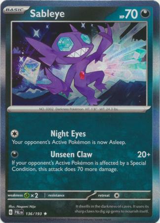 Card: Scarlet & Violet: Paldea Evolved Singles, Sableye - 136/193 - Holo Rare