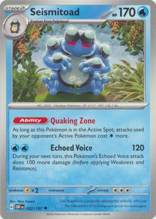 Card: Scarlet & Violet: Obsidian Flames Single, Seismitoad - 052/197 - Uncommon
