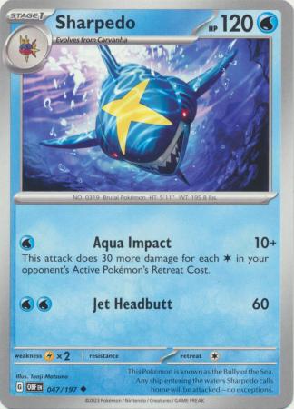 Card: Scarlet & Violet: Obsidian Flames Single, Sharpedo - 047/197 - Uncommon