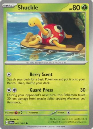 Card: Scarlet & Violet: Obsidian Flames Single, Shuckle - 005/197 - Common
