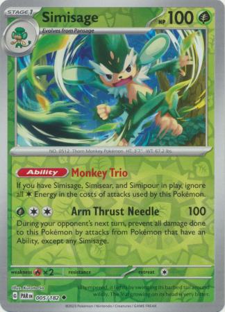 Card: Scarlet & Violet: Paradox Rift Singles, Simisage - 005/182 - Uncommon Reverse Holo