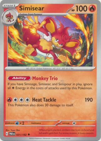 Card: Scarlet & Violet: Paradox Rift Singles, Simisear - 021/182 - Uncommon
