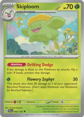 Card: Scarlet & Violet: Paldea Evolved Singles, Skiploom - 002/193 - Uncommon