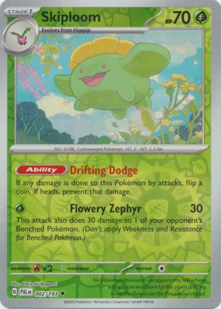 Card: Scarlet & Violet: Paldea Evolved Singles, Skiploom - 002/193 - Uncommon Reverse Holo