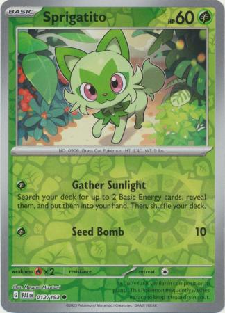 Card: Scarlet & Violet: Paldea Evolved Singles, Sprigatito - 012/193 - Common Reverse Holo