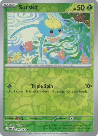 Card: Scarlet & Violet: Paradox Rift Singles, Surskit - 001/182 - Common Reverse Holo