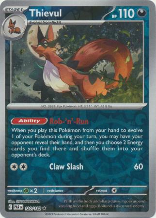 Card: Scarlet & Violet: Paradox Rift Singles, Thievul - 120/182 - Holo Rare Reverse Holo