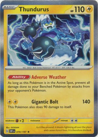 Card: Scarlet & Violet: Obsidian Flames Single, Thundurus - 070/197 - Holo Rare