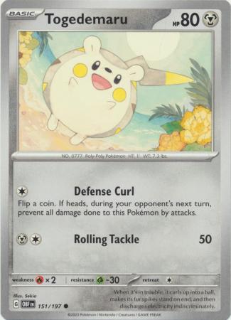 Card: Scarlet & Violet: Obsidian Flames Single, Togedemaru - 151/197 - Common