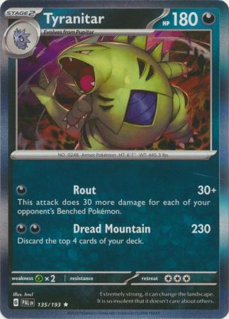 Card: Scarlet & Violet: Paldea Evolved Singles, Tyranitar - 135/193 - Holo Rare