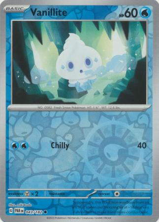 Card: Scarlet & Violet: Paradox Rift Singles, Vanillite - 043/182 - Common Reverse Holo