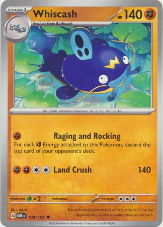Card: Scarlet & Violet: Obsidian Flames Single, Whiscash - 109/197 - Uncommon