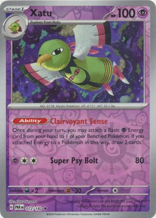 Card: Scarlet & Violet: Paradox Rift Singles, Xatu - 072/182 - Holo Rare Reverse Holo